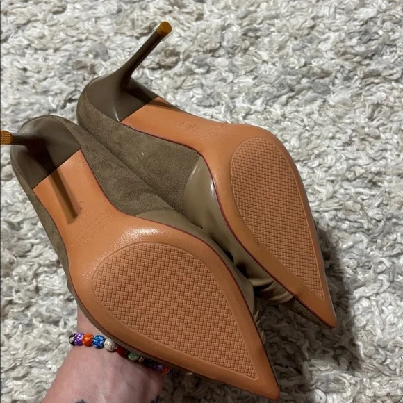 Women Taupe Mixed Media Knotted Pointed Toe Stiletto Pumps Size 37/  7 - Picture 4 of 8